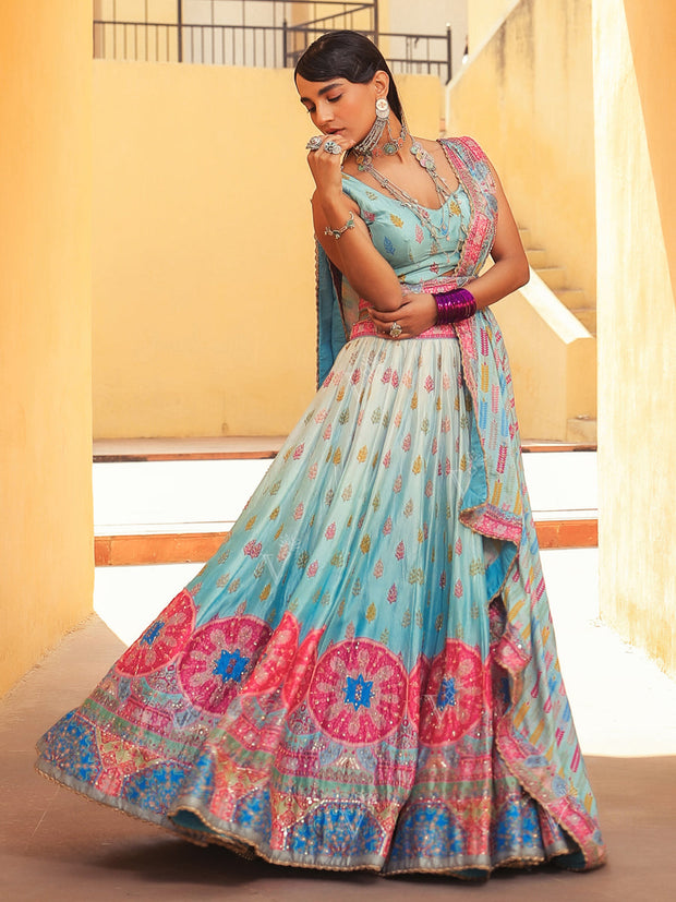 Ice Blue Vasansi Silk Lehenga - Mimosa Dreams