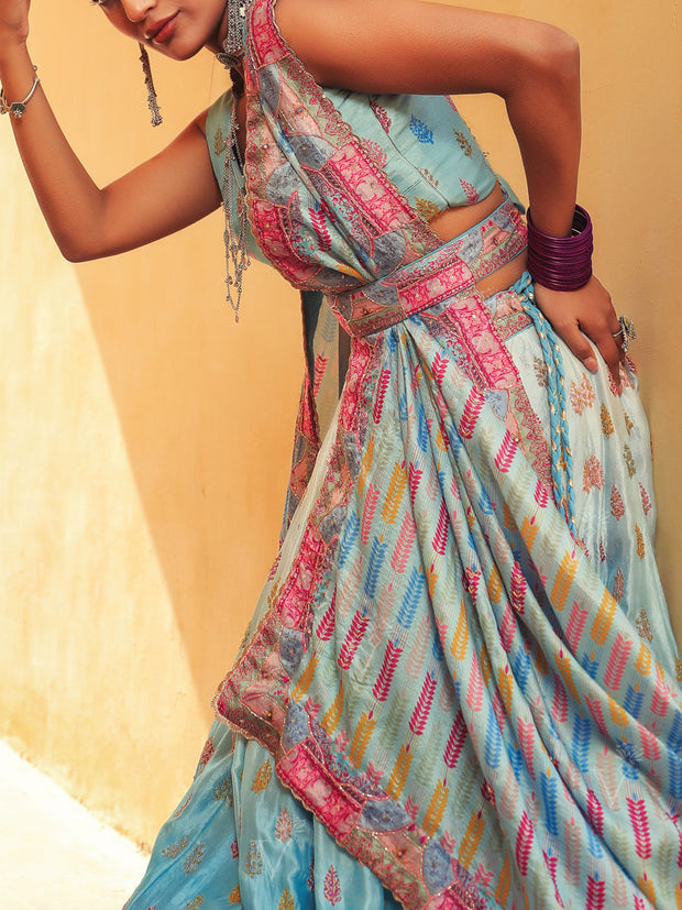 Ice Blue Vasansi Silk Lehenga - Mimosa Dreams