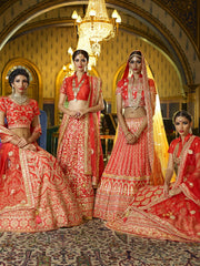 Red Raw Silk Bridal Lehenga Set - 2016