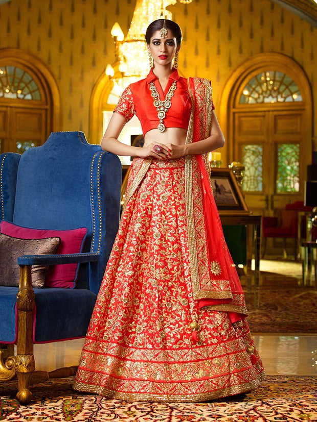 Red Raw Silk Bridal Lehenga - 2016