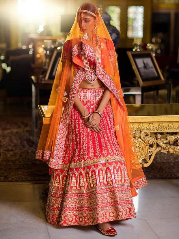 Red Raw Silk Bridal Lehenga - 2016