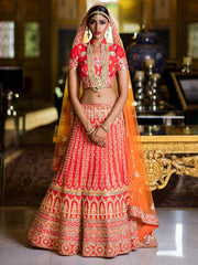 Red Raw Silk Bridal Lehenga - 2016