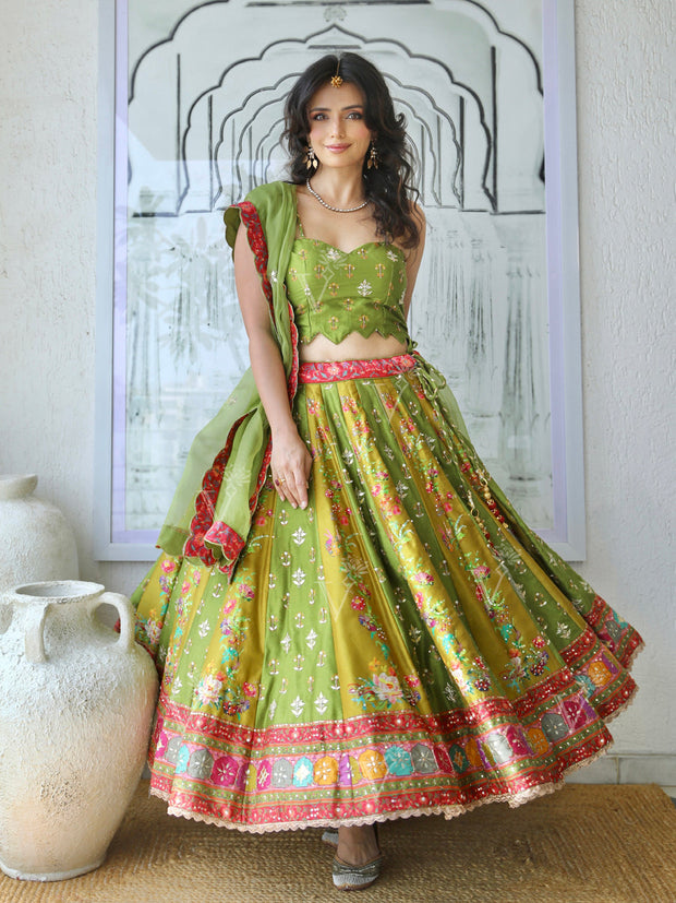 Green Vasansi Silk Short Lehenga