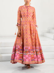 Pink Silk Printed Anarkali Gown