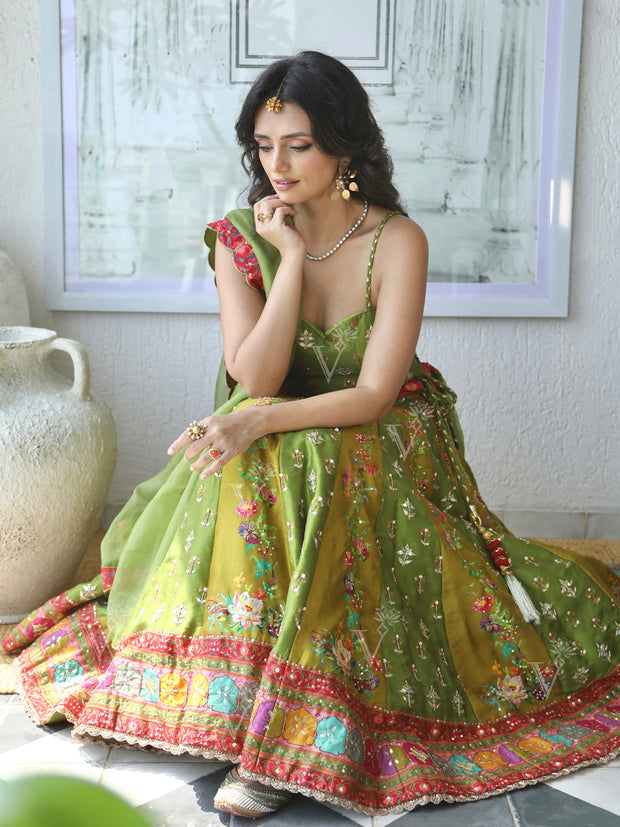 Green Vasansi Silk Short Lehenga