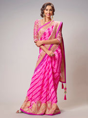 Pink Georgette Leheriya Saree