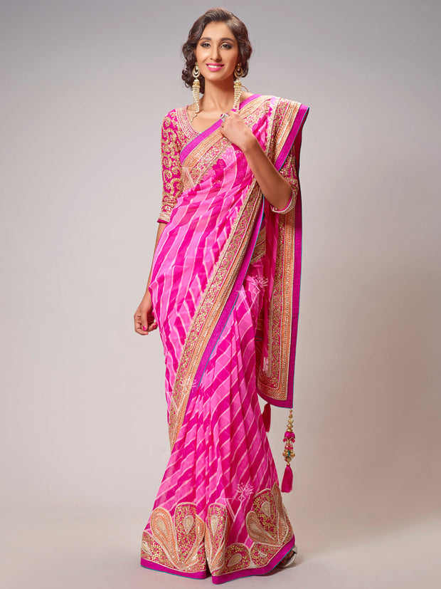 Pink Georgette Leheriya Saree