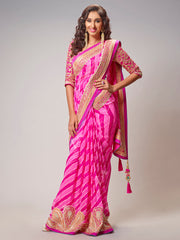 Pink Georgette Leheriya Saree