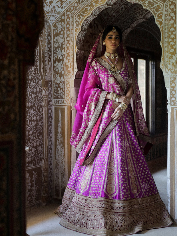 Purple Raw Silk Lehenga Set